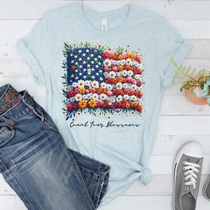 Count Your Blossoms Patriotic T-Shirt, Floral American Flag Shirt - Picture 1 of 10