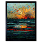 Seascape Sunset Port City Waves Horizon Framed Wall Art Picture Print 12x16