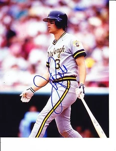 PITTSBURGH PIRATES JAY BELL SIGNED HITTING FOUL BALL 8X10 - Picture 1 of 1