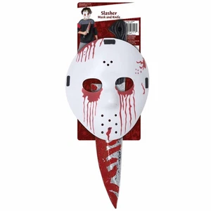 Slasher Hockey Killer Horror Boys Costume Mask & Knife Machette Kit - Picture 1 of 1
