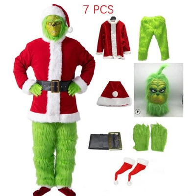 Das Grinch Kostüm Weihnachten Cosplay Kostüm Outfits Set + Maske Adult Santa - Bild 1 von 4