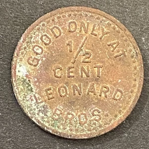 Leonard Bros. G/F 1/2¢ Gettone in ottone 16,4 mm - Foto 1 di 2