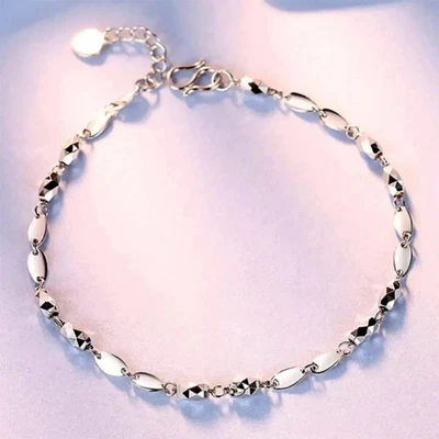Pure Platinum 950 Chain Women Laser Beads Link Bracelet 2.8-3g/6.3-7.1inch - Image 1 of 4