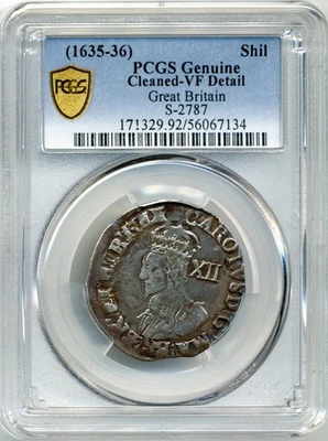 1635-36 Great Britain Shilling, Charles I, S-2787 - PCGS VF Detail - Imagem 1 de 3
