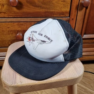 Vintage Kuwait Air Force Trucker Cap Baseball Cap Hat Black Snapback - Picture 1 of 7