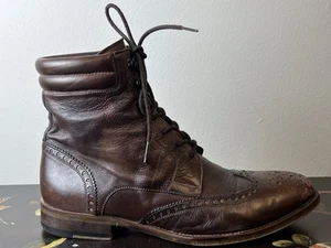 LKNW Dark Brown MAGNANNI Leather Brogue Wingtip Lace Up Ankle Boots Spain 8.5 - Picture 1 of 14
