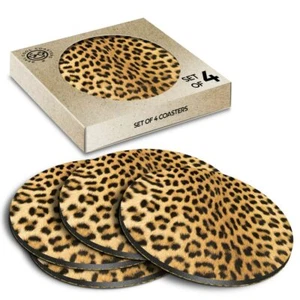 4 x Boxed Round Coasters - Wild Animal Leopard Cat Fur Print #46429 - Picture 1 of 7