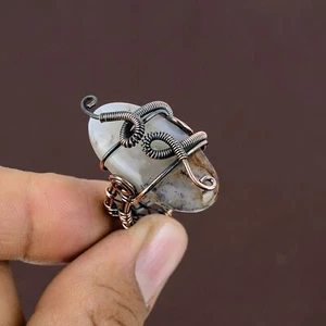 Dendrite Opal Gemstone Copper Wire Wrap Jewelry Ring Size 6 Gift for Her R823 - Picture 1 of 5