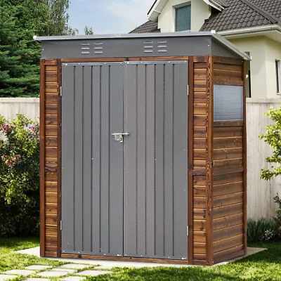 3x5 FT Ourdoor Iron-Wood Combination Garden Storage Shed Functionality Tool Shed - Image 1 of 4