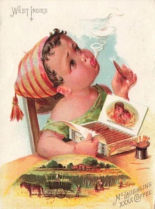 Tarjeta comercial publicitaria de café McLaughlin's Indias Occidentales Colorado niños fumadores - Imagen 1 de 2