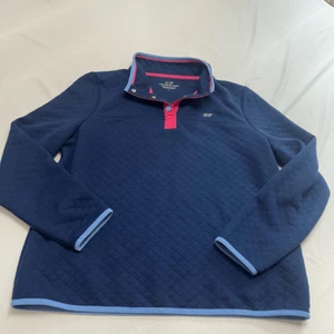 Vineyard Vines Sweatshirt Quilted 1/4 Snap Closure Pullover Blue Pink Size Large - Picture 1 of 7