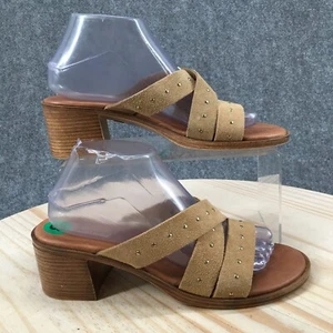 Mila Paoli Sandals Womens 8 Slip On Slides Beige Leather Casual Studded Heels - Picture 1 of 16