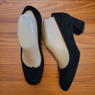 Stuart Weitzman 8M Gamuza Negro Terciopelo Cuero Bloque Tacones Formales Glamour Zapatos Foto 1 de 4