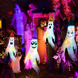 Halloween Decorations Hanging Ghosts Light Up Kit Decor LED For Yard Garden Tree - Picture 1 of 13