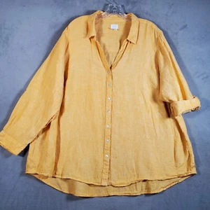 Sigrid Olsen Shirt Womens 3X Yellow 100% Linen Button Up Roll Tab Sleeve Boho - Picture 1 of 8