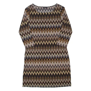 Vintage SPENSE Womens Bodycon Dress Brown 90s Striped Knee Length M - Picture 1 of 6
