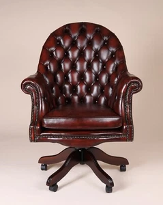 Englische Möbel Chesterfield Executive Swivel Büro Drehstuhl Antik Leder Rollen - Bild 1 von 7