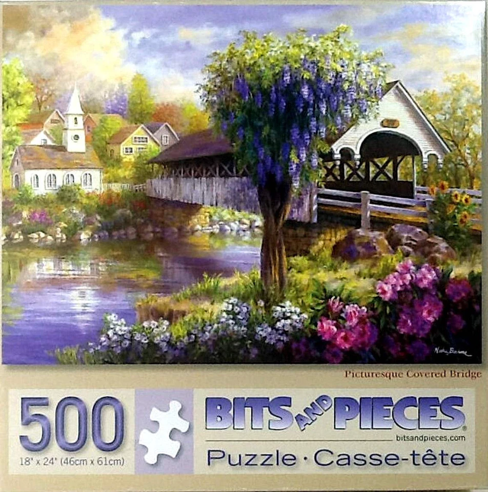 Picturesque Covered Bridge Nicky Boehme 500 pc 18" X 24" Bits And Pieces Puzzle - Image 1 of 1