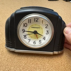 CROSLEY Black ART DECO Alarm Snooze Clock 1920's Style Battery Operated Plastic - Picture 1 of 7