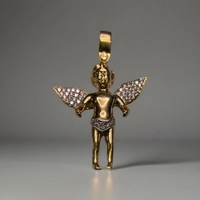 Colgante de ángel pavé de oro amarillo de 10K con circonitas cúbicas de oro macizo de 4,5 gr Foto 1 de 4