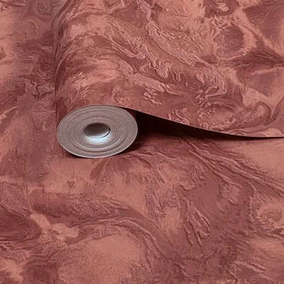 Shimmer Amber ginger red metallic faux silk fabric textured modern Wallpaper 3D - Image 1 of 4