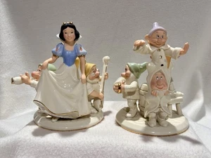 Lenox Disney Snow White & Seven Dwarfs Taper Candle Stick Holders Gold Trim - Picture 1 of 12