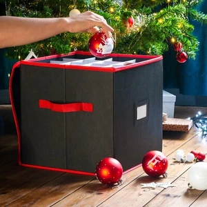 Christmas Bauble Storage Box Black Decoration Compartment Organiser 64 Baubles - Picture 1 of 14