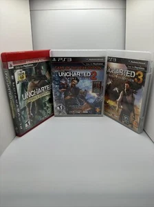 Sony PlayStation 3 PS3 CIB COMPLETE TESTED Uncharted 1 2 3 Trilogy Bundle Lot - Picture 1 of 5