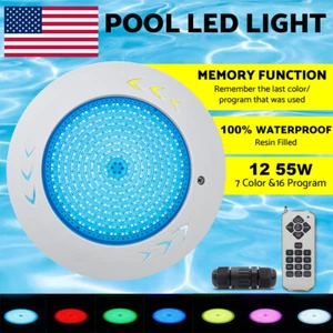 Resin Filled Swimming Pool LED Light 12V 55W RGB Remote Control Memory Function - Picture 1 of 13