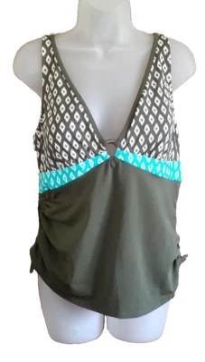 Traje de baño Tankini Merona para mujer lados ceñidos verde oliva forrado XL extra grande Foto 1 de 4
