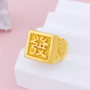 Pure 999 24K Yellow Gold Band Men Women Wealth Square Ring 3.8-4.2g Us:7-10 - Picture 1 of 4
