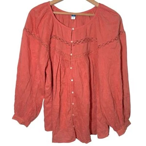 OLD NAVY | Sugar Poppy Long-Sleeve Embroidered Lace-Trimmed Blouse size 2X NEW - Picture 1 of 15