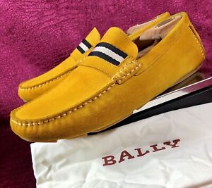 $595 Mens Yellow Suede Bally Loafers Shoes Drivers  Sz / 10.5 US / 9.5 E ITALY