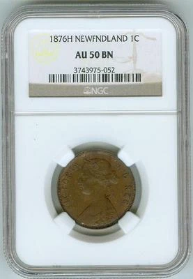 NGC AU50 BN 1876 H Newfoundland Large Cent - Image 1 of 2