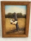 Oil Painting 5x7” Country Scene Bucket On Post Signed Pam Smith 1982 Fall Framed