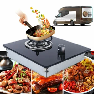 1 Burner LPG Gas Stove Hob Tempered Glass Black For Boat Caravan RV Camper Van - Picture 1 of 11