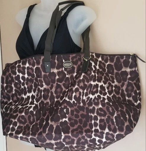 COACH Brown Leopard Print Getaway PACKABLE Travel Weekender Tote & Pouch Y2K NEW - Image 1 of 4