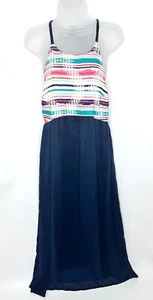 Roxy Dress Women's Medium Embroidered Halter Maxi Multicolor Cotton Navy Multi - Picture 1 of 6