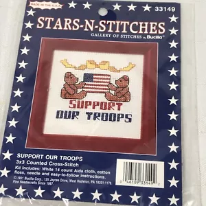 Bucilla Patriotic Stars Stitches Cross Stitch 33149 Support Troops 1991 Vintage - Picture 1 of 4