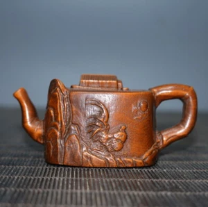 Old Collection Wooden Carved Wine Pot Golden Rooster Announcing Dawn Handle Pot - Picture 1 of 7