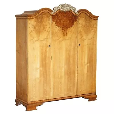 Finest Quality Waring & Gillow Burr Walnut Triple Wardrobe Part Of A Large Suite • 7851.03£