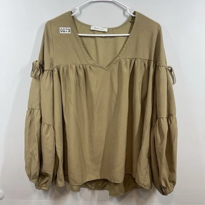 Camisa Marca Semilla Mostaza Para Mujer S Beige Tostado Campesino Top Manga Abullonada Pirata Fluida Foto 1 de 4