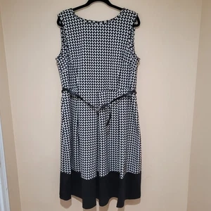 Calvin Klein Strickkleid schwarz weiß Hahnentritt A-Linie Scuba Ponte 16W Fit Flare - Bild 1 von 15