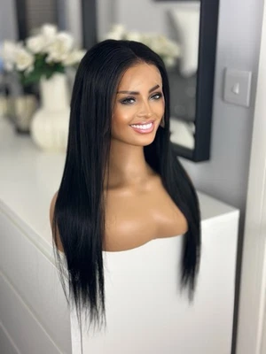 Black 1b Lace Front 13x6 Free Part 20” 26” Preplucked 100% Human Long Hair Wig - Image 1 of 4
