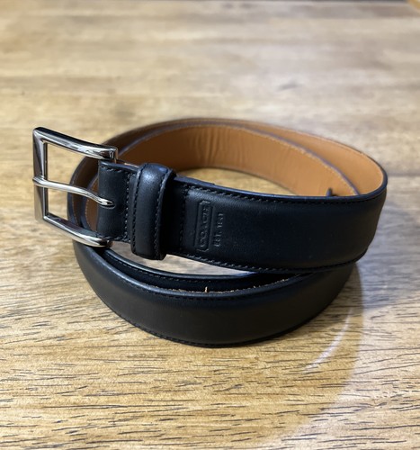 Cintura uomo COACH in pelle 32 80 cm. Fibbia argento nero #F90264