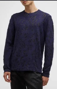John Varvatos  Sweater Men M Hansel Long Sleeve Terry Flowy Leopard Burnout Crew - Picture 1 of 8