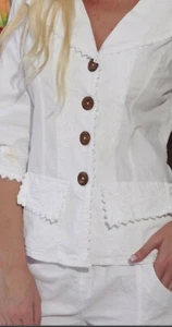 Giocam lässige weiße Baumwoll-Halbjacke Stickerei gehäkelt mit Taschen - klein - Bild 1 von 8