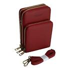 Faux Leather 3 Zipped Bag Messenger Shoulder Cross Maroon Body Mobile Purse NEW