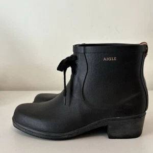 Aigle Miss Juliette Bottillon lace up rain boots in black size 40 - Picture 1 of 10