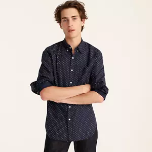 NWT J.Crew Men's LARGE Slim Secret Wash LS Shirt Navy Spready Dot Org Cotton - Picture 1 of 6